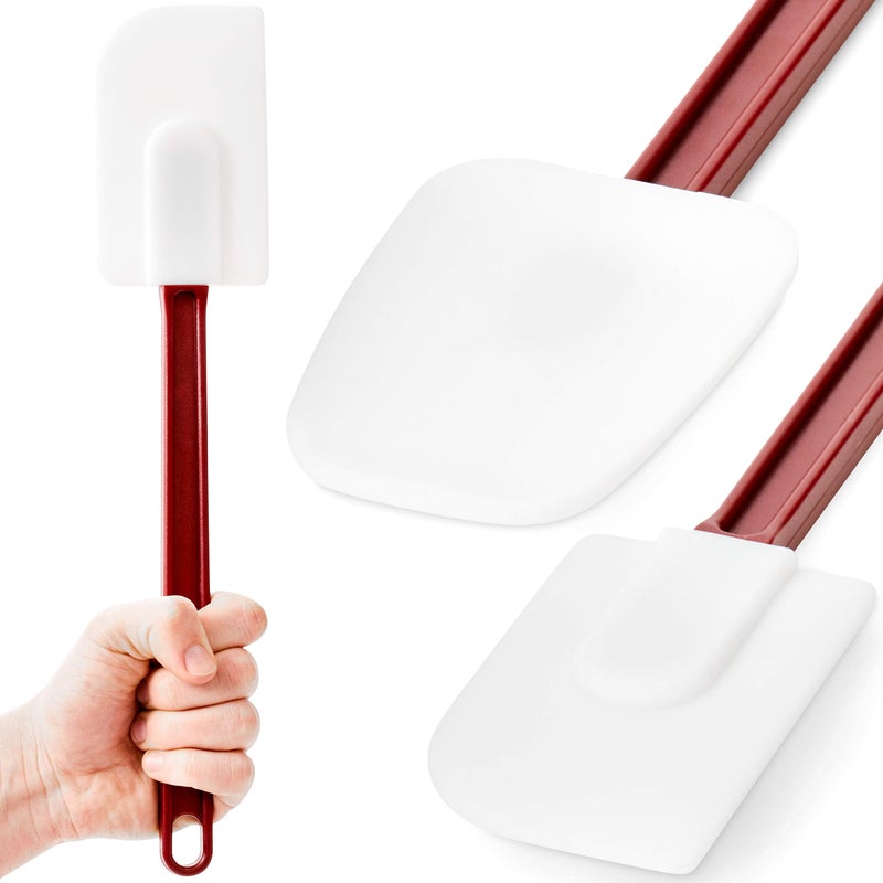 Avant Grub Pro Grade, Heavy Duty Spatula and Spoonula Combo Pk. Long, Heat Resistant 14" Silicone Scrapers Perfect for Nonstick Cookware. Best Non Scratch, Red and White Flat and Spoon Spatulas for Making Cake - Image 1
